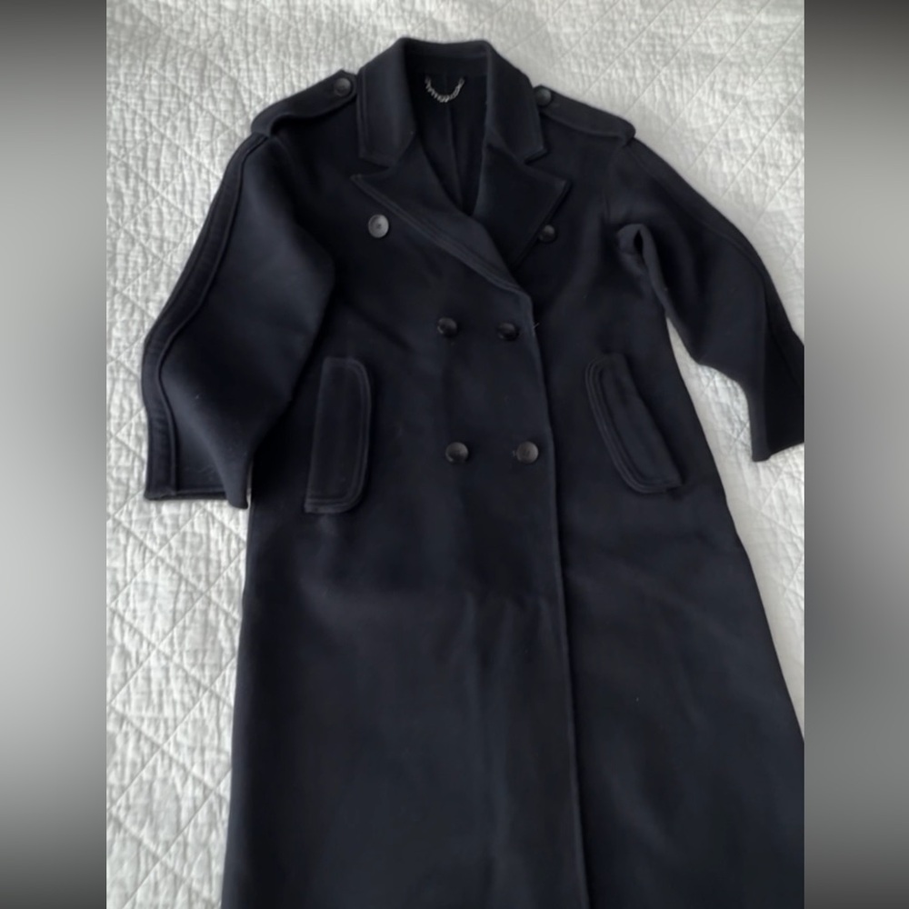 100 % Wool Dark Navy Double-Breasted Women's Trench Coat - Picture 6 of 16